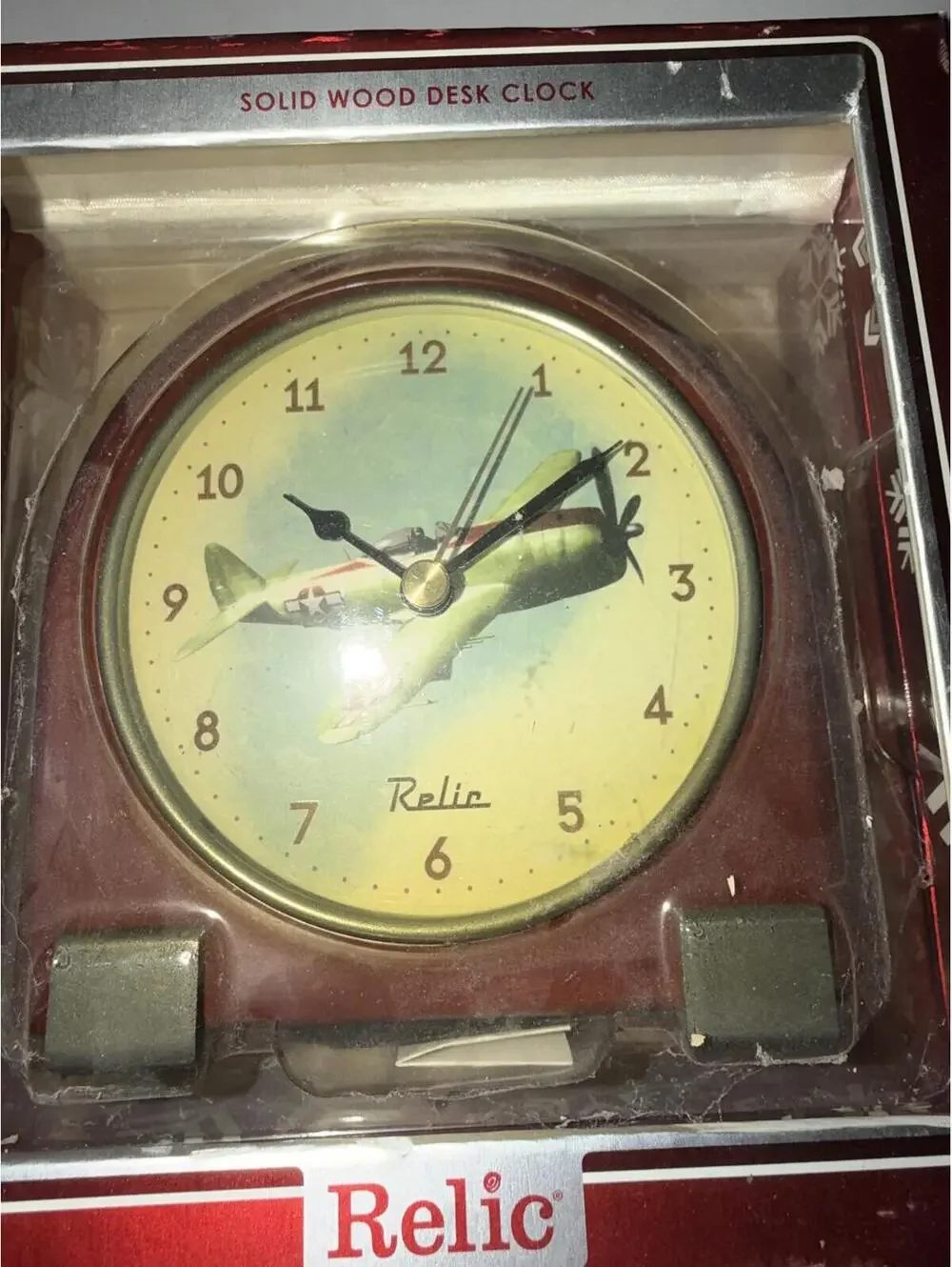 Relic Solid Wood Desk Clock with Airplane Design Untested NOS
